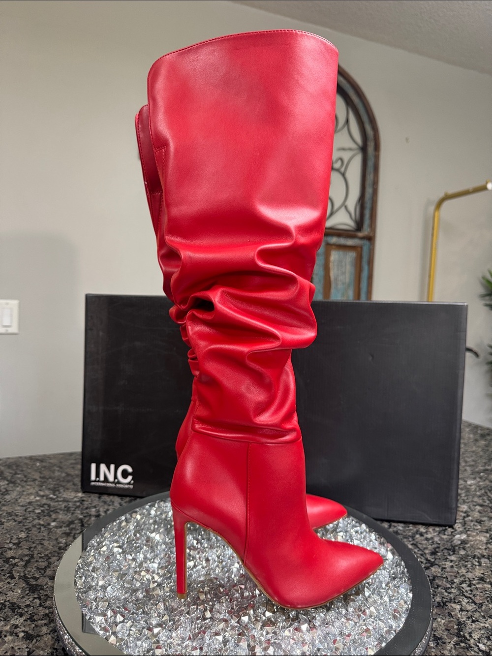 INC International Concepts Iyonna Red Slouchy Over-The-Knee Stiletto Boots NEW